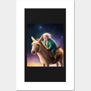 Little Old Lady Riding a Donkey Posters and Art